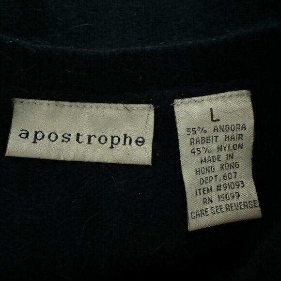 Vintage 90s Apostrophe Black Angora Blend Soft Fuzzy Fluffy Cardigan Sz L - Picture 3 of 6